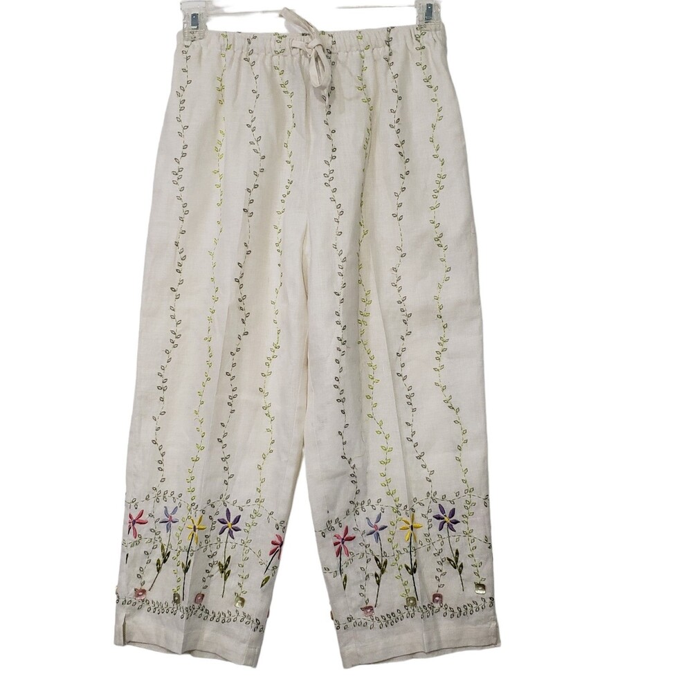 Carol Anderson 100% Linen Beautifully Embossed Cropped Pants / Capris; Size PS